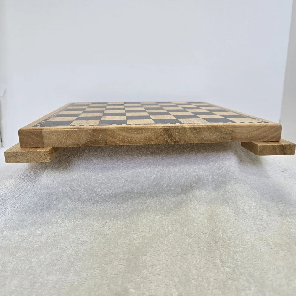 Vintage Unbranded Wooden Checker Board Footed Brown Off The Counter Lifted Tray